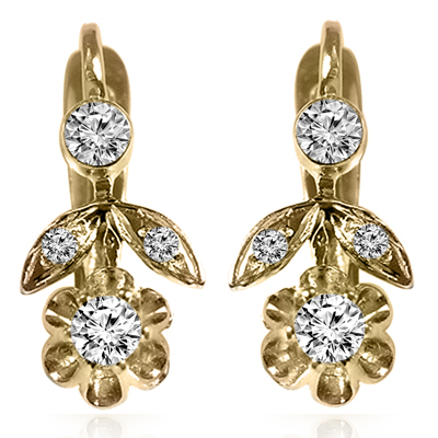 14k Gold Genuine Diamond Russian Style Earrings #E1784