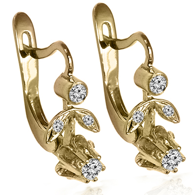 14k Gold Genuine Diamond Russian Style Earrings #E1784