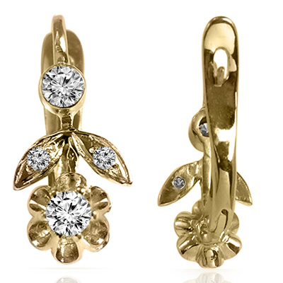 14k Gold Genuine Diamond Russian Style Earrings #E1784