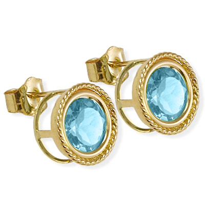 14k Gold Fancy Blue Topaz Stud Earrings #e1790
