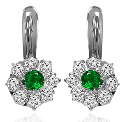 14k Gold Emerald Diamond Russian style Earrings #E1791