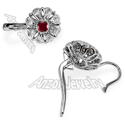 Russian Style Lab Grown Diamond Ruby Earrings 14k #E1793