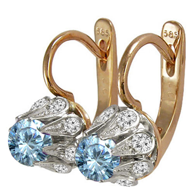 14k Rose (Pink) & White Gold Genuine Diamond Aquamarine tulpan Earrings #E1788