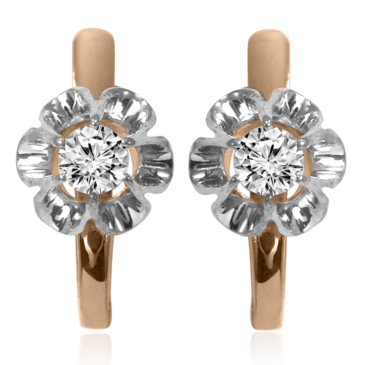 14k Gold Russian Style Lab Grown Diamond Earrings