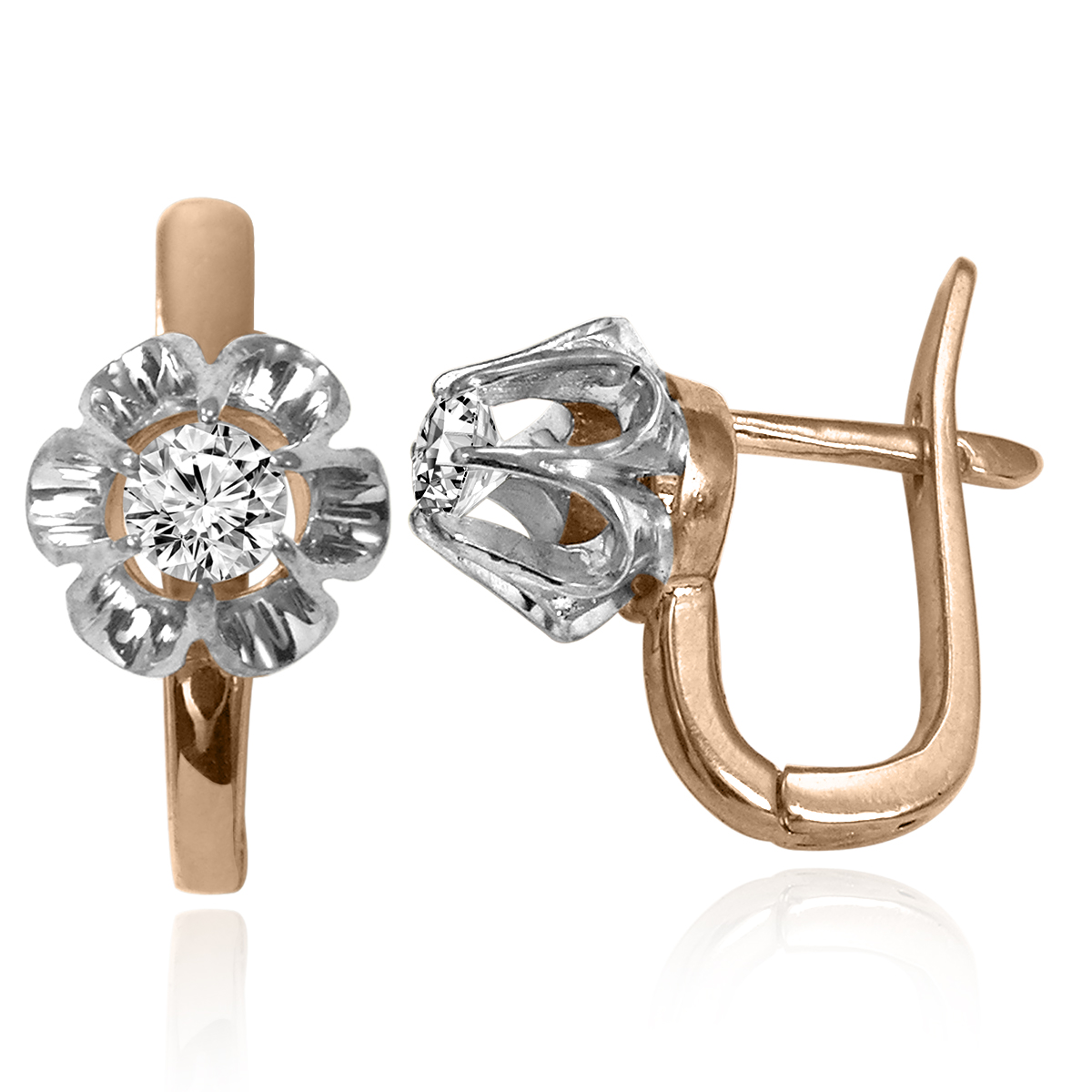 14k Gold Russian Style Lab Grown Diamond Earrings