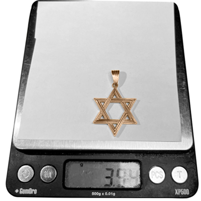 14k  Gold Jewish Star of David Pendant 28.7mm