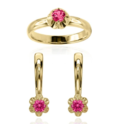 10k Gold Red Sapphire Earrings and Ring Set