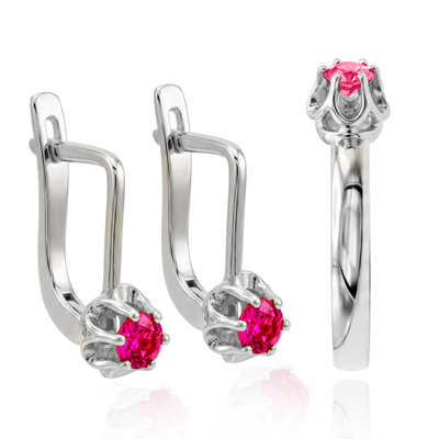 10k Gold Red Sapphire Earrings and Ring Set #S249