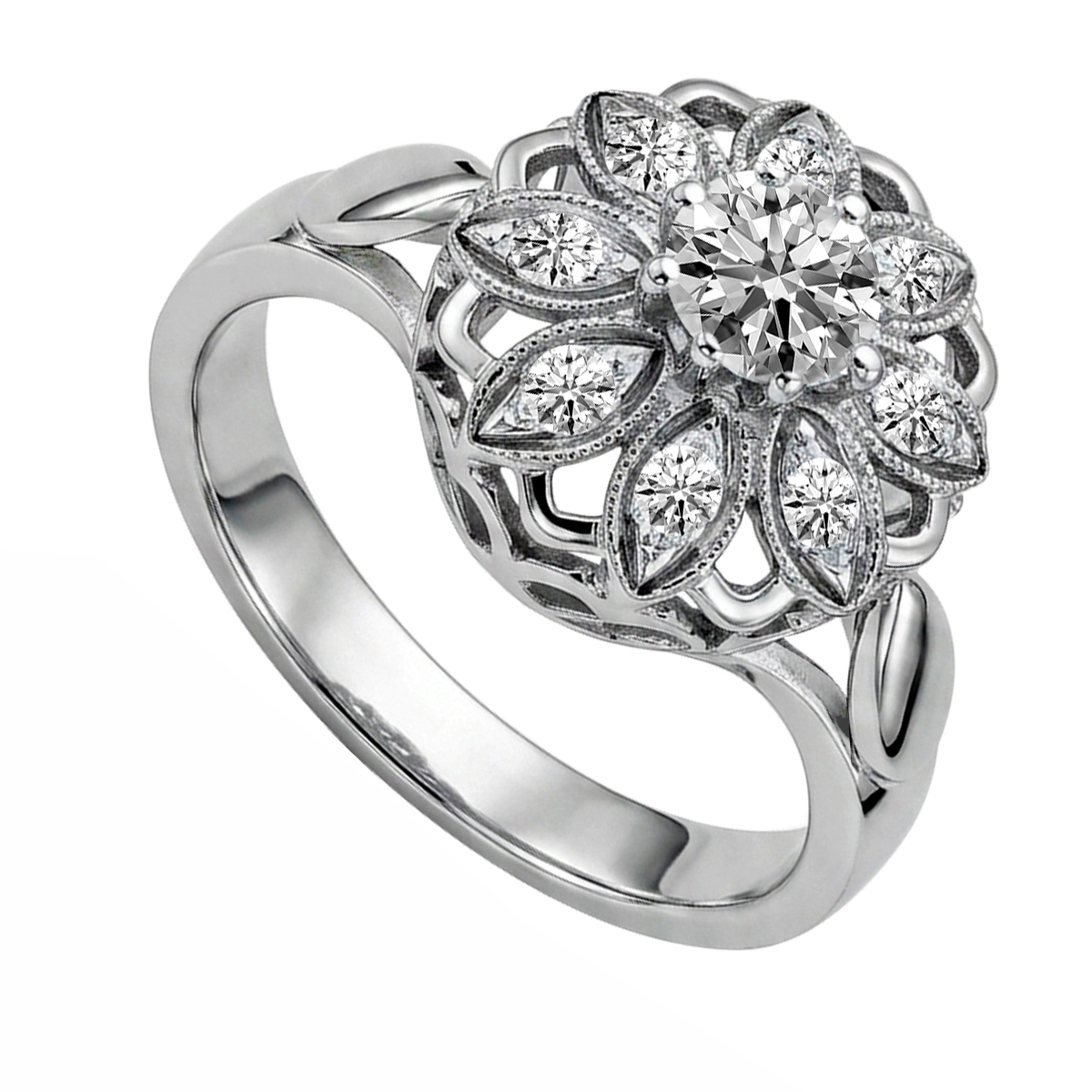 10k White Gold Lab Grown Diamond Russian Style Ring #R2320