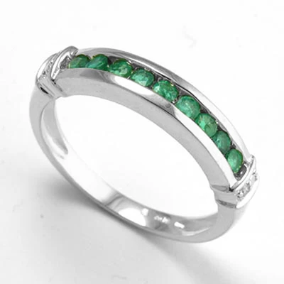 Emerald and Diamond Wedding Band Ring 10k white  Gold #R2326