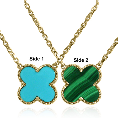 14k Gold Turquoise & Malachite Two Sides Necklace