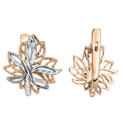 14K Solid Gold Maple Leaf English lock Earrings