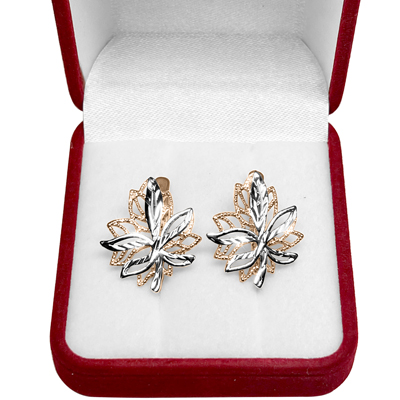 10k Rose and white Gold Design Earrings