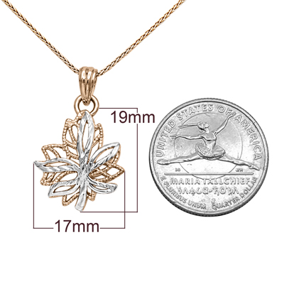 Maple Leaf Design Pendant in 14k Gold with Chain #P1026