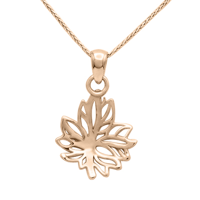 Maple Leaf Design Pendant in 14k Gold with Chain #P1026