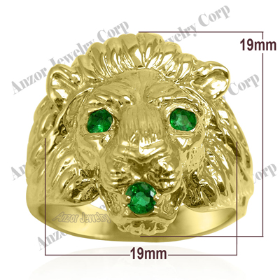 Men's Ring 14k Yellow Gold Lion Emerald Ring