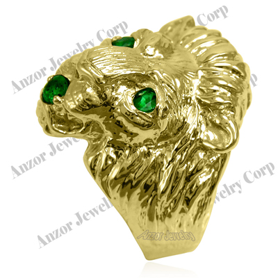 Men's Ring 10k Yellow Gold Lion Emerald Ring