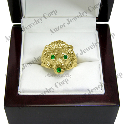 Men's Ring 10k Yellow Gold Lion Emerald Ring
