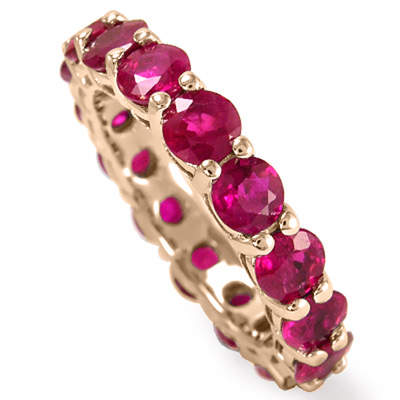 Genuine Ruby Gemstone Eternity Wedding band 14k ROSE GOLD 