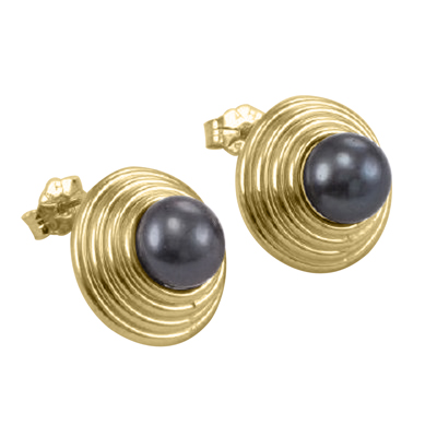 10k Yellow Gold Black Pearl Earrings