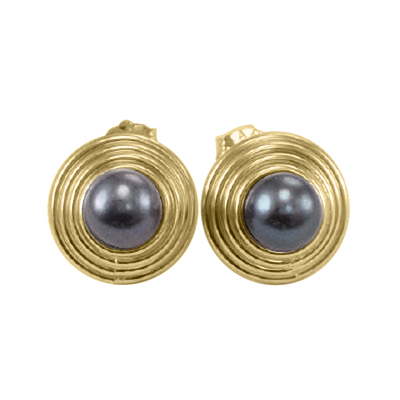 14k Yellow Gold Black Pearl Earrings