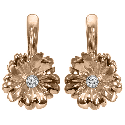 10k Gold Genuine Diamond Flower Earrings F VS-1