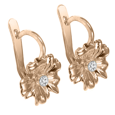 10k Gold Genuine Diamond Flower Earrings F VS-1