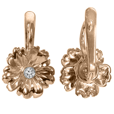 10k Gold Genuine Diamond Flower Earrings F VS-1
