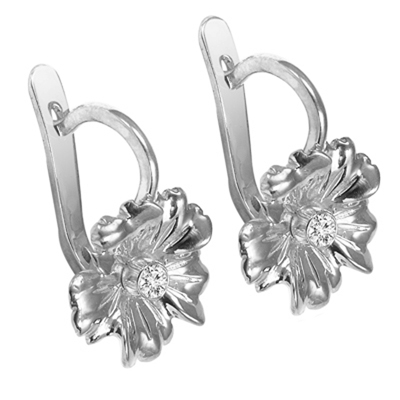 Genuine Diamond Flower Earrings in Silver 925