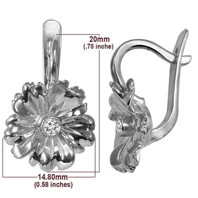 Genuine Diamond Flower Earrings in Silver 925