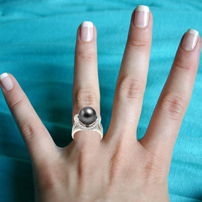 14k white  Gold Genuine Pearl and Diamond Ring #