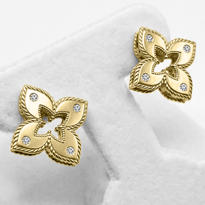 Russian style Flower Diamond Ruby Earrings 14k