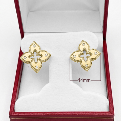 Russian style Flower Diamond Ruby Earrings 14k