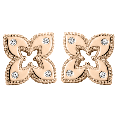 Russian style Flower Diamond Ruby Earrings 14k