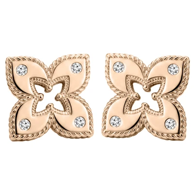 European style  Flower Diamond Ruby Earrings 14k Rose gold #