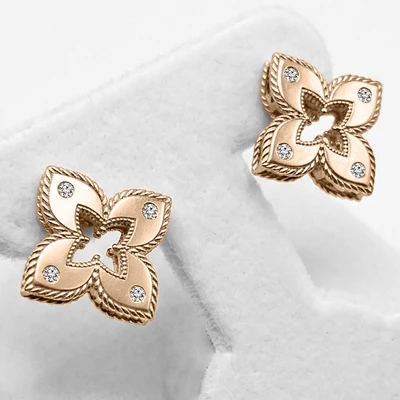 European style  Flower Diamond Ruby Earrings 14k Rose gold #