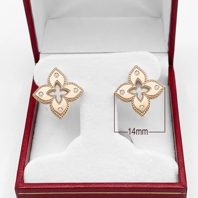 European style  Flower Diamond Ruby Earrings 14k Rose gold #