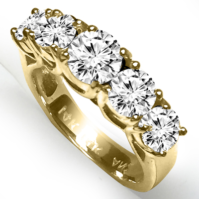 14K Gold Women Five Stone Lab Grown Diamond Ring