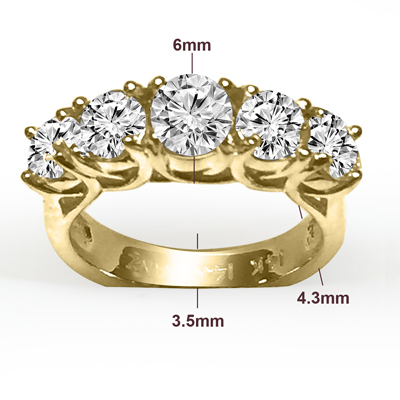 14K Gold Women Five Stone Lab Grown Diamond Ring
