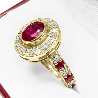 Russian Style 14k Gold Diamond Ruby Ring