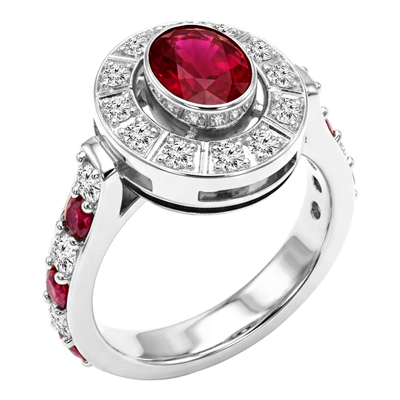 Russian Style 14k Gold Diamond Ruby Ring