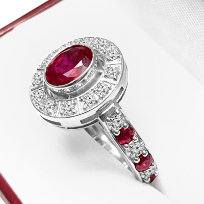 Russian Style 14k Gold Diamond Ruby Ring