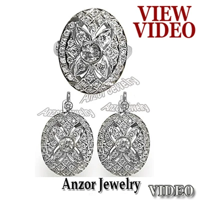 Russian Style Diamond Ring and Earrings in 14k Set