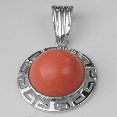 14K White Gold Matching Coral Earrings & Pendant