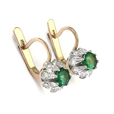 Russian Style Emerald Diamond Earrings 14k Gold E904