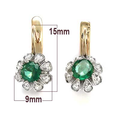 Russian Style Emerald Diamond Earrings 14k Gold E904