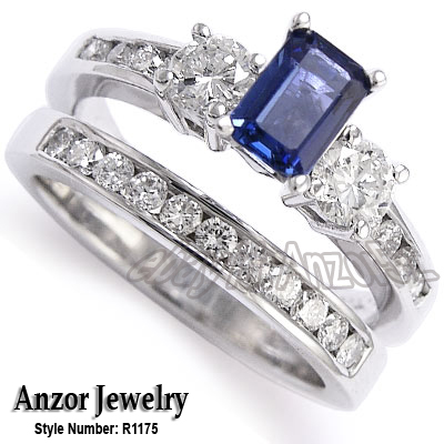 950 Platinum Sapphire Diamond Engagement Ring Set R1175