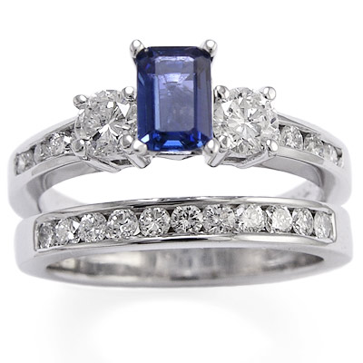 950 Platinum Sapphire Diamond Engagement Ring Set R1175