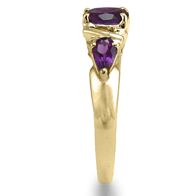 14k Gold three stone Amethyst Mother's Ring R1176