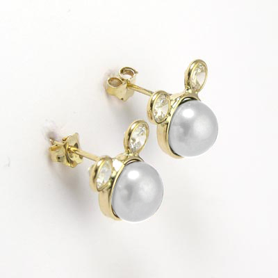 14k Gold Pearl & CZ Studs E905